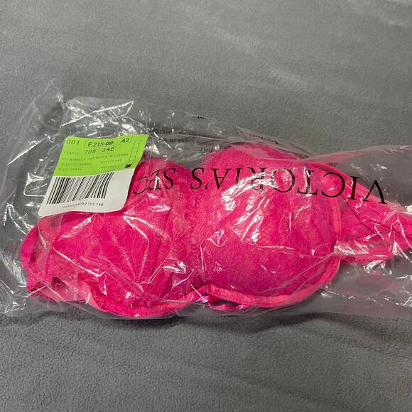Victoria's Secret Bra 34B Pink Miraculous Plunge Padded 2 Cup Push Up Bombshell - Picture 12 of 12